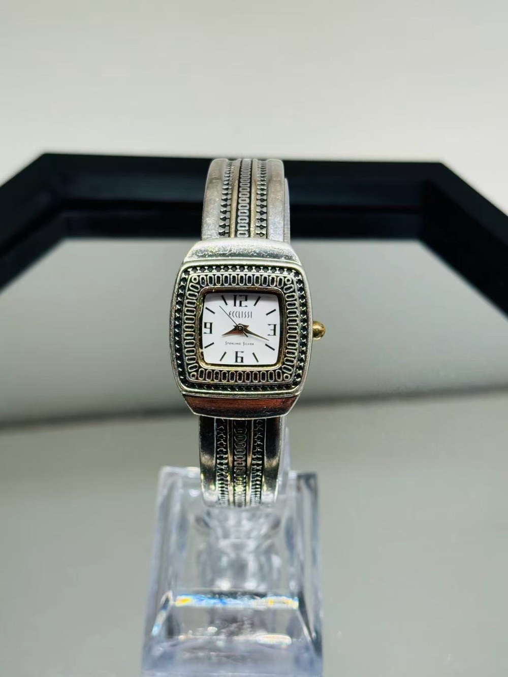 Vintage ECCLISSI Ladies Sterling Silver Quartz Watch 25mm New Battery Runs